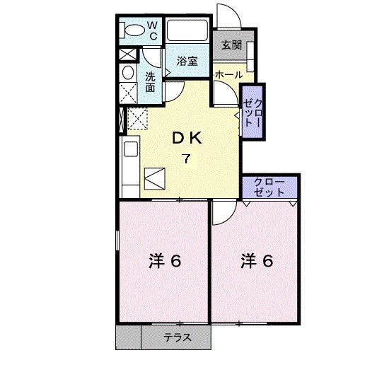 オアシスエイト(2DK/1階)の間取り写真