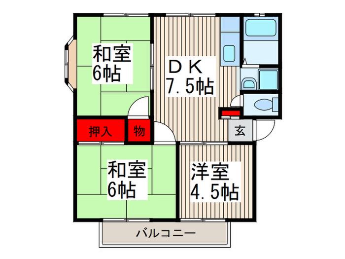 ブルーコーストWAKA(3DK/1階)の間取り写真