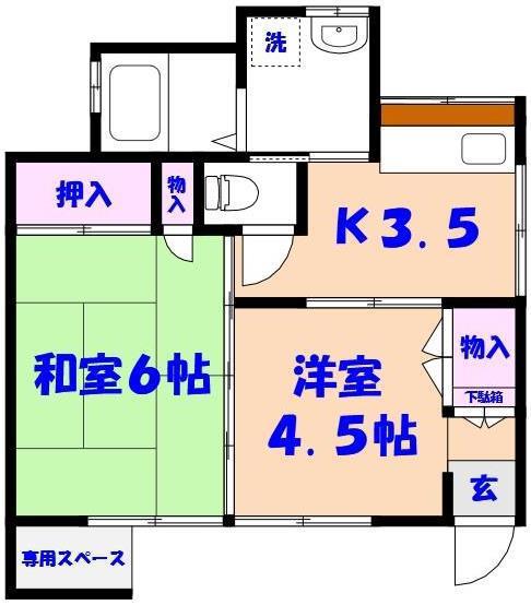 佐久間3(2K/1階)の間取り写真