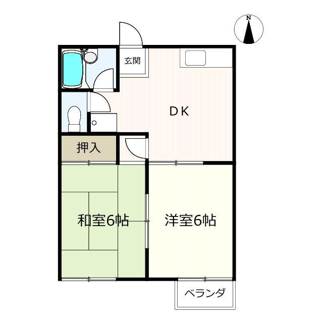 力川ハイツ B棟(2DK/2階)の間取り写真