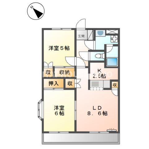 サンハピネス(2LDK/2階)の間取り写真