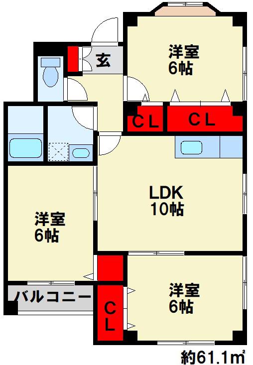 和楽壱番館(3LDK/3階)の間取り写真