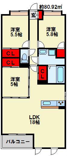 LEON篠崎A棟(3LDK/1階)の間取り写真