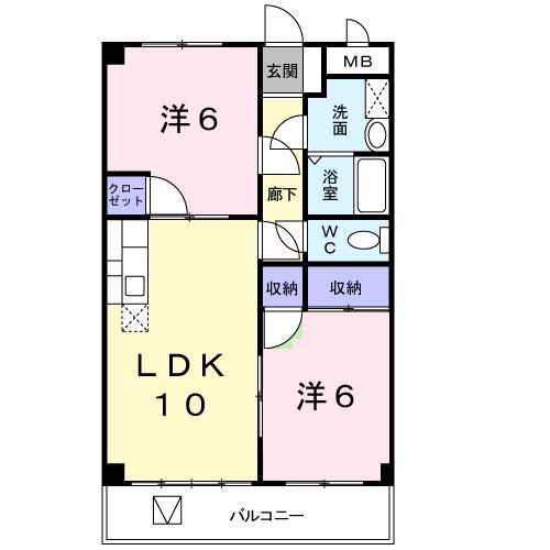 カサベルデ交野(2LDK/3階)の間取り写真