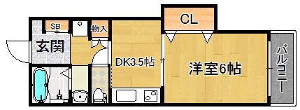 プラターヌ(1DK/3階)の間取り写真