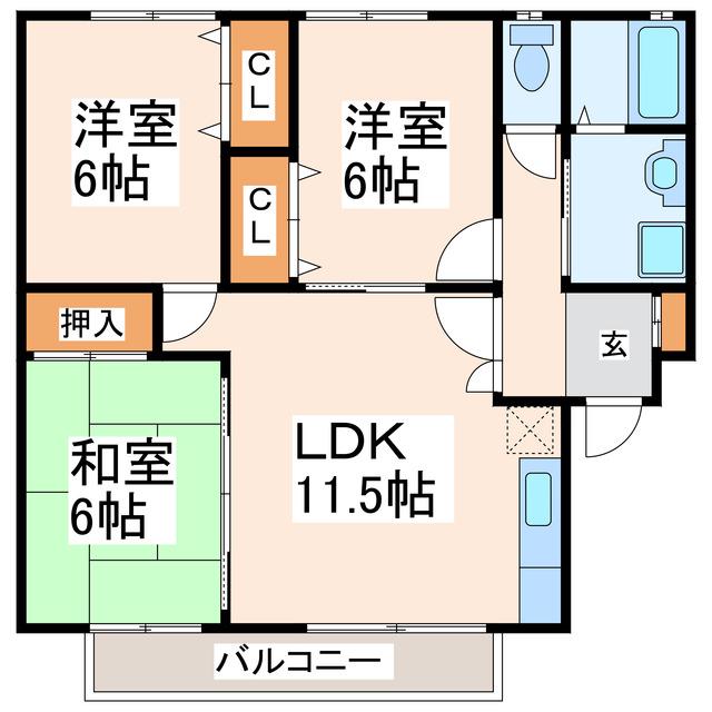 シャルマン野口A棟(3LDK/2階)の間取り写真