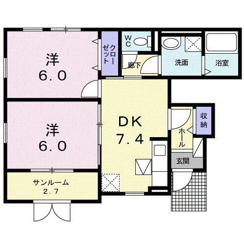 ソレイユ(2DK/1階)の間取り写真