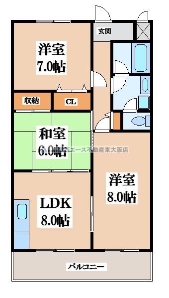 アルコーレ山手(3LDK/1階)の間取り写真