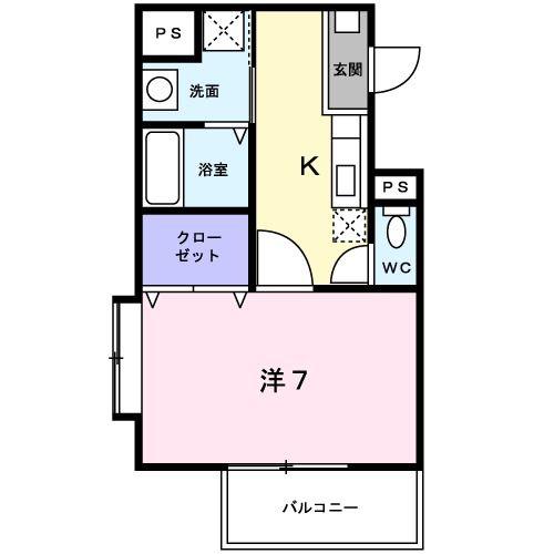 ラフィネ カヤマI(1K/2階)の間取り写真