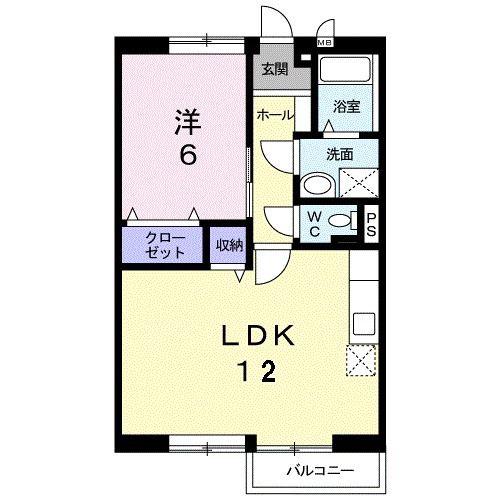 ガーデンタツミB(1LDK/2階)の間取り写真