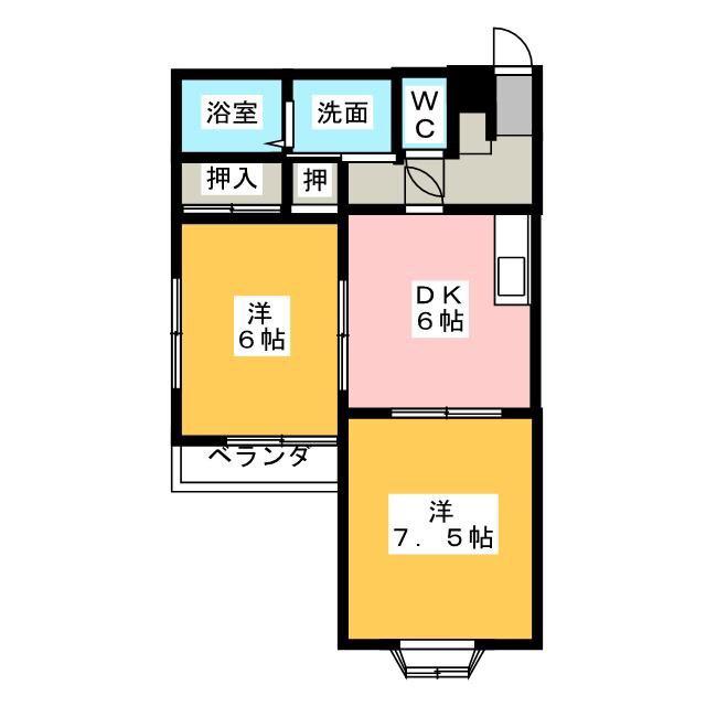 コーポ昭徳I(2DK/2階)の間取り写真
