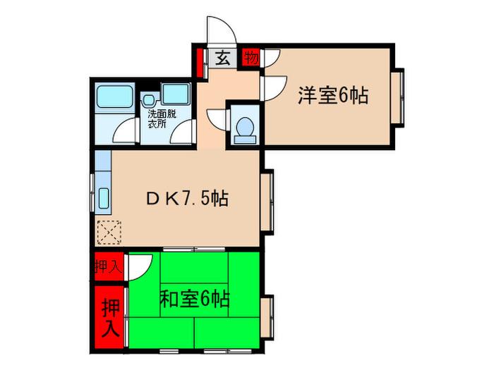 エステイト谷原(2DK/1階)の間取り写真