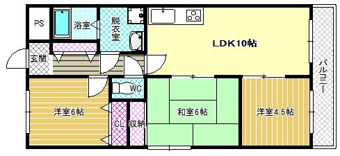 ベルデフラッツ松野(3LDK/3階)の間取り写真