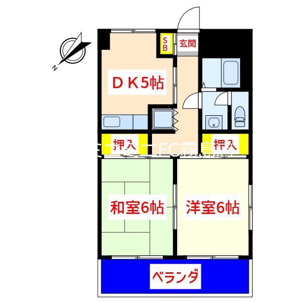 センタービル(2DK/5階)の間取り写真