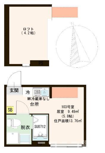 ハーモニーテラス東金町VI(ワンルーム/1階)の間取り写真