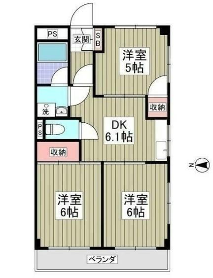 ニューオカダパールマンション(3DK/2階)の間取り写真