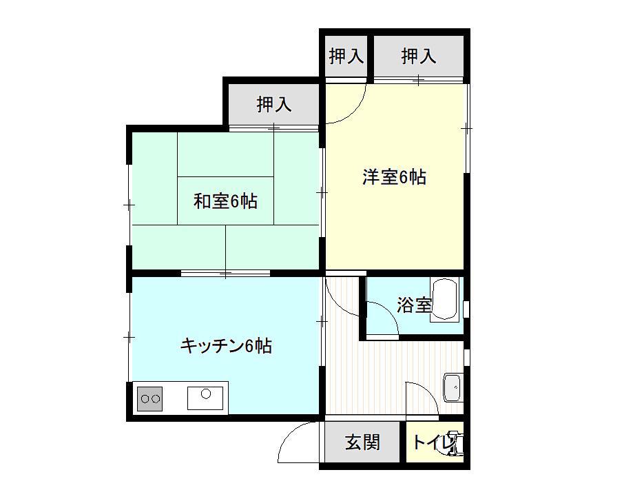 くわはらハイツ(2DK/3階)の間取り写真