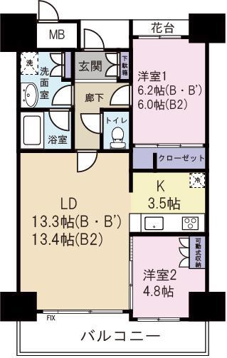 プライムメゾン セントラルパーク(2LDK/12階)の間取り写真