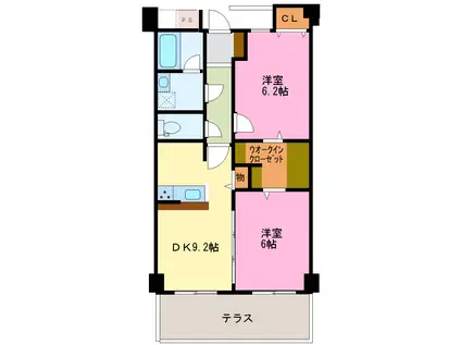 カンファタブル北鬼江(2DK/1階)の間取り写真