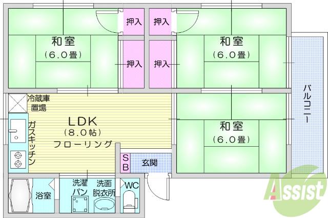 ケヤキハイツ2(3LDK/1階)の間取り写真