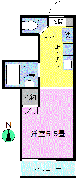 フラットハウス(1K/2階)の間取り写真