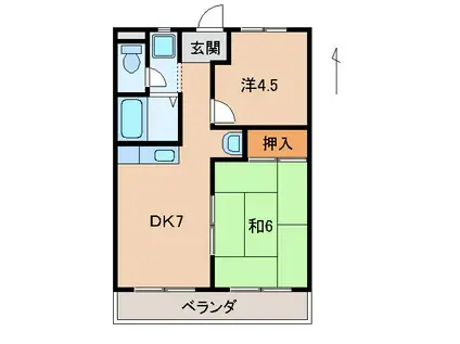 メゾンヨクナァール(2DK/1階)の間取り写真