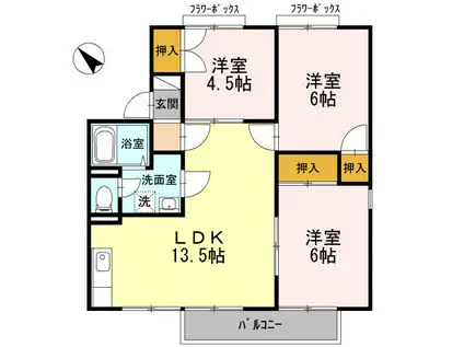 メゾンドールI棟(3LDK/1階)の間取り写真