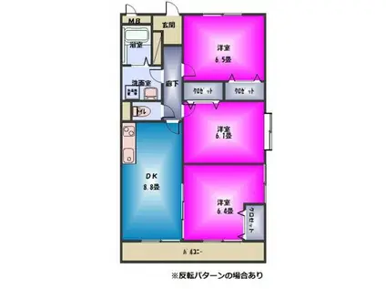 グランデュオ北村D(3DK/1階)の間取り写真