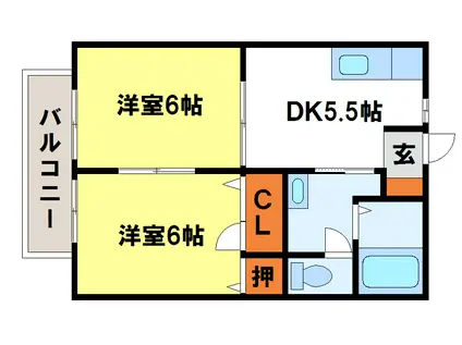 ルミエールハイツ(2DK/2階)の間取り写真