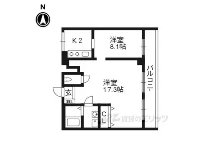 クラスカ衣笠(2K/5階)の間取り写真