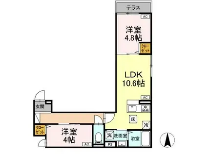 セレスティア栗原(2LDK/1階)の間取り写真