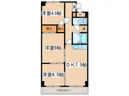 ハイツテクノス(3DK/6階)の間取り写真