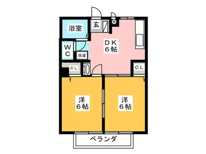 ハイツピーチヒル(2DK/2階)の間取り写真
