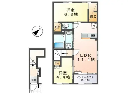 鳥栖市原町(2LDK/2階)の間取り写真