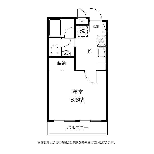 ベリーズ朝日(1K/1階)の間取り写真