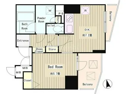 アルブル高輪(1DK/5階)の間取り写真