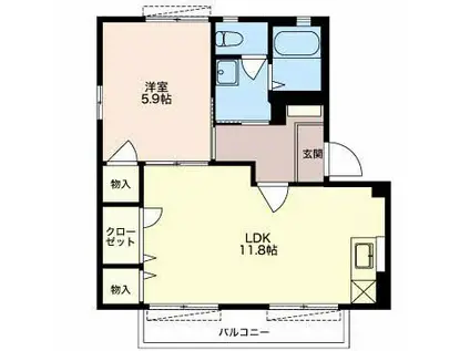 コモンシティ瀬名川(1LDK/1階)の間取り写真