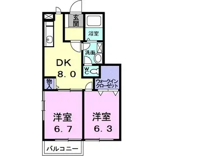 シャルマン雅B(2DK/1階)の間取り写真