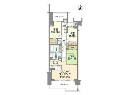 グランドメゾン東戸塚6番館(3LDK/8階)の間取り写真