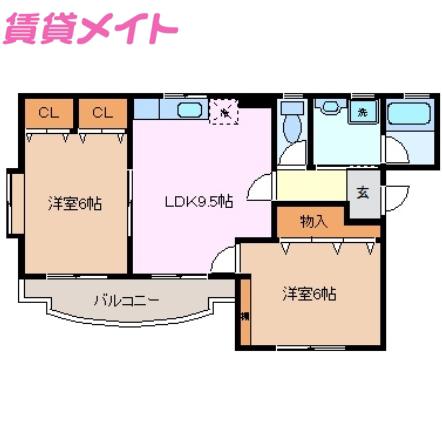サンウエイト(2LDK/1階)の間取り写真