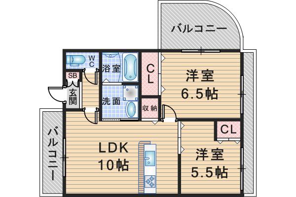 レジデンスマロン3号館(2LDK/3階)の間取り写真
