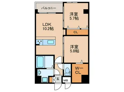 ギャラクシー南福岡(2LDK/10階)の間取り写真