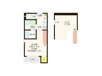 丸石ハイツ梅林(1K/2階)の間取り写真