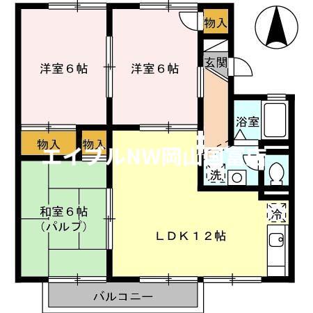グレースタウン原C棟(3LDK/2階)の間取り写真