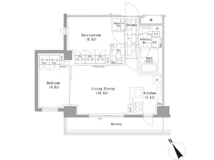 ザ・パークハビオ横浜山手(1SLDK/3階)の間取り写真