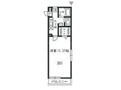 中央ヒルズ(1K/3階)の間取り写真