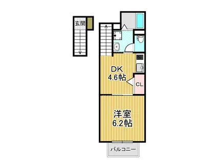 クレール幸(1DK/2階)の間取り写真