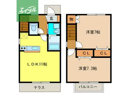 ブルックサイドA棟(2LDK/1階)の間取り写真