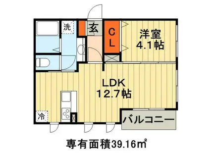 ファランドール弁天(1LDK/2階)の間取り写真