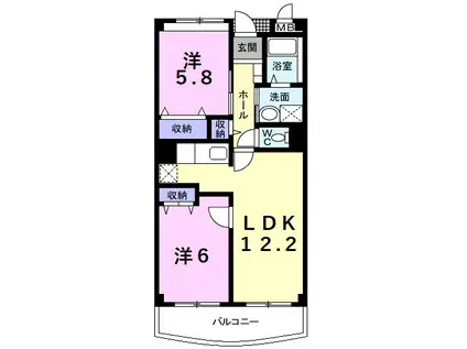 グランピア(2LDK/1階)の間取り写真